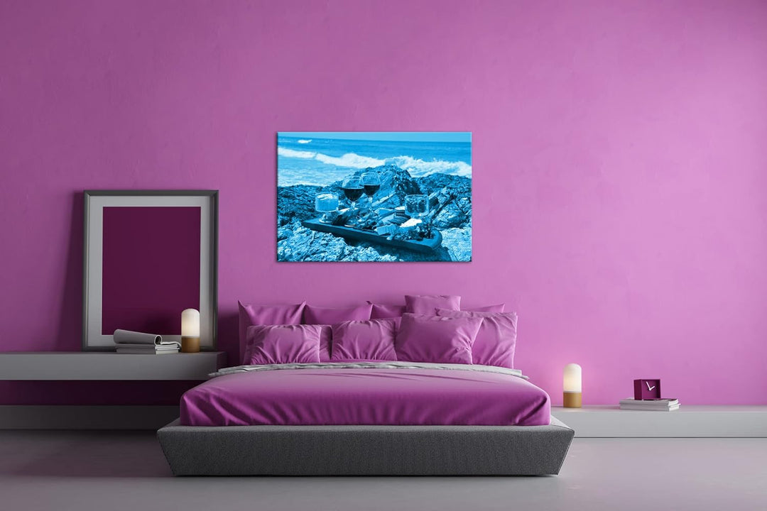 deyoli Käseplatte am Strand Format: 80x60 Effekt: Monocrome Blau als Leinwand, Motiv fertig gerahmt