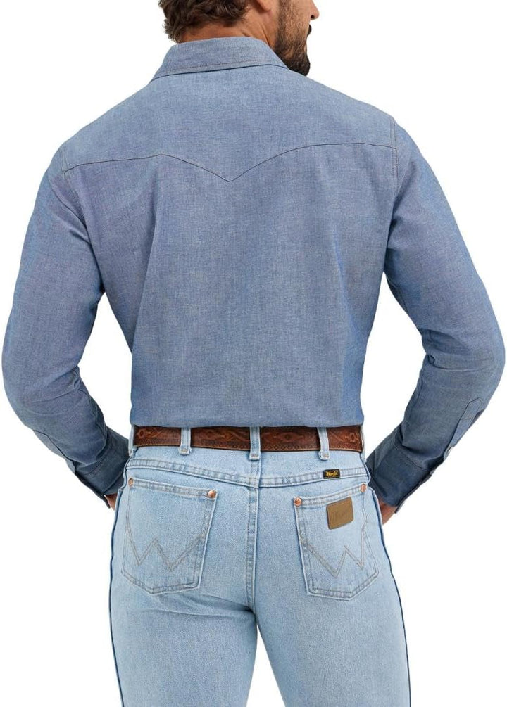 Wrangler Men's Authentic Cowboy Cut Work Western Long Sleeve Shirt,Blue,17 1/2 35