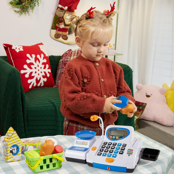 HERSITY Grosse Kinderkasse, Spielzeug Kasse mit Scanner und Sound, Spiel Supermarkt Kinder Kaufladen