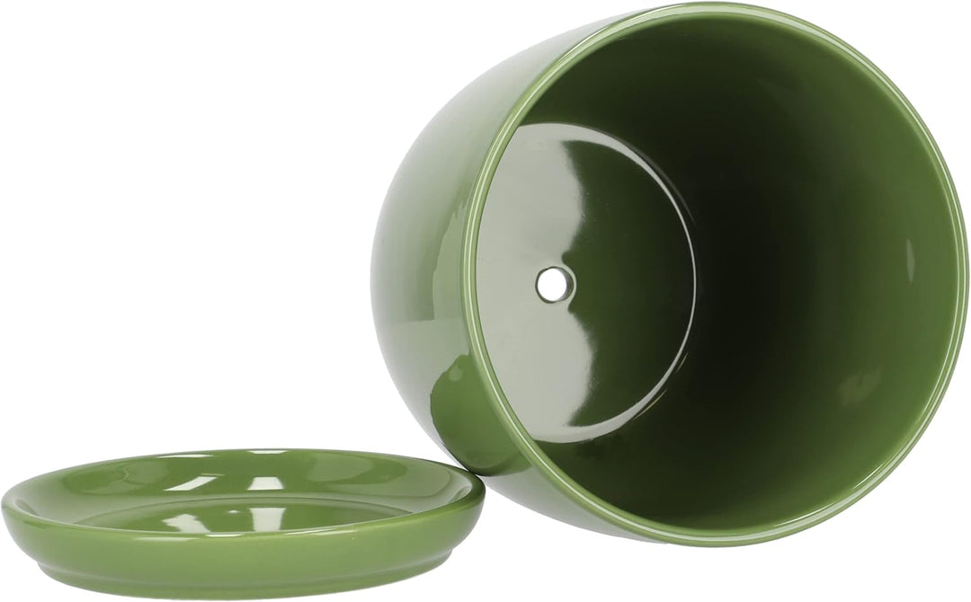 KOTARBAU® 2er Set Keramik Blumentopf Übertopf für Blumen Pflanzen ⌀ 17 cm mit Tropfschale Grün ⌀ 17