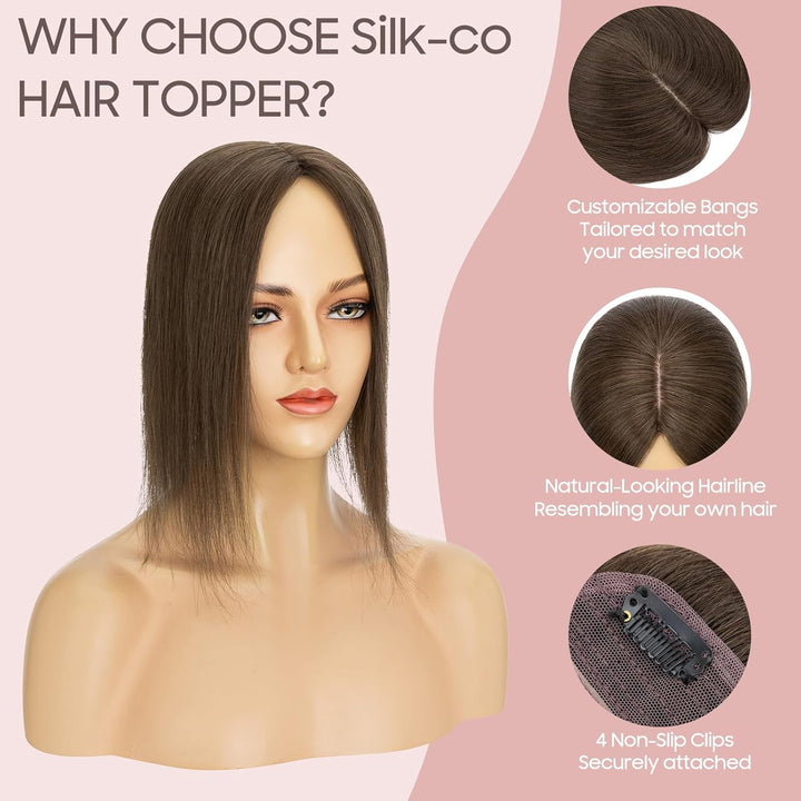 Silk-co Hair Topper Echthaar 10x12cm, Basis Toupet Damen, Haartopper Echthaar mit Remy Seide Basis,