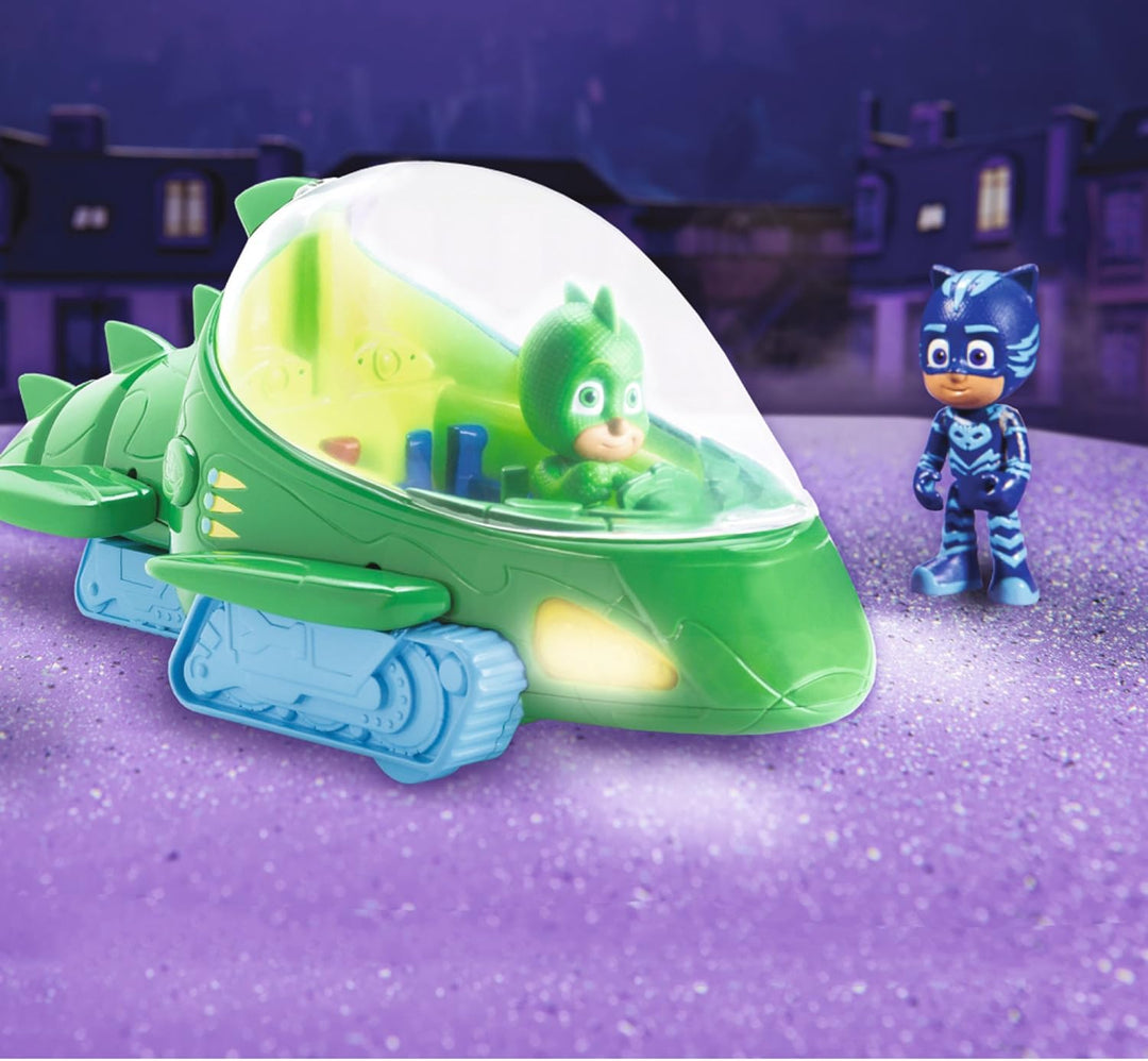 Simba 109402152 - PJ Masks Deluxe Geckomobil, Licht und Sound, 27cm, mit Spielfigur 8cm, Schwanz und