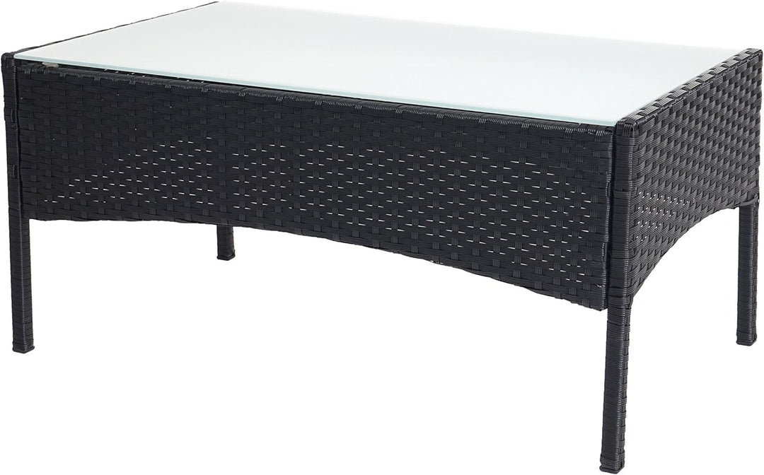 Mendler Poly-Rattan Gartentisch Halden-AM, Beistelltisch Tisch mit Glasplatte - anthrazit, Anthrazit