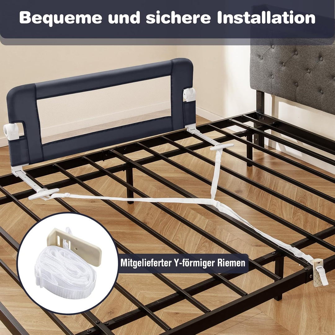 COSTWAY Bettgitter klappbar, Bettschutzgitter mit Verstellbarer Gurte, EIN-klick-Faltung, Rausfallsc