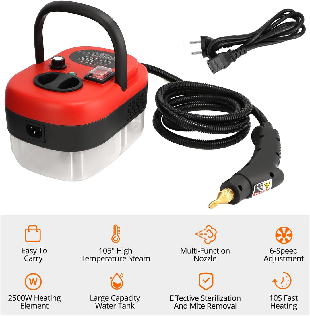 QWORK® Dampfreiniger 2500w tragbarer dampfreiniger handgerät mit bürstenköpfen für küche, bad, garag