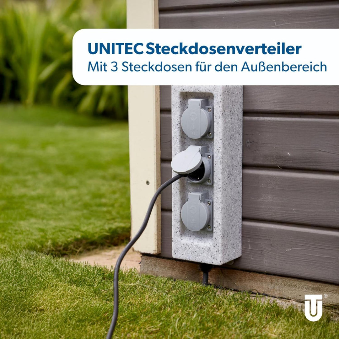 UNITEC Steckdosenverteiler für den Garten in Steinoptik, Gartensteckdose, Aussensteckdose, IP 44, 3
