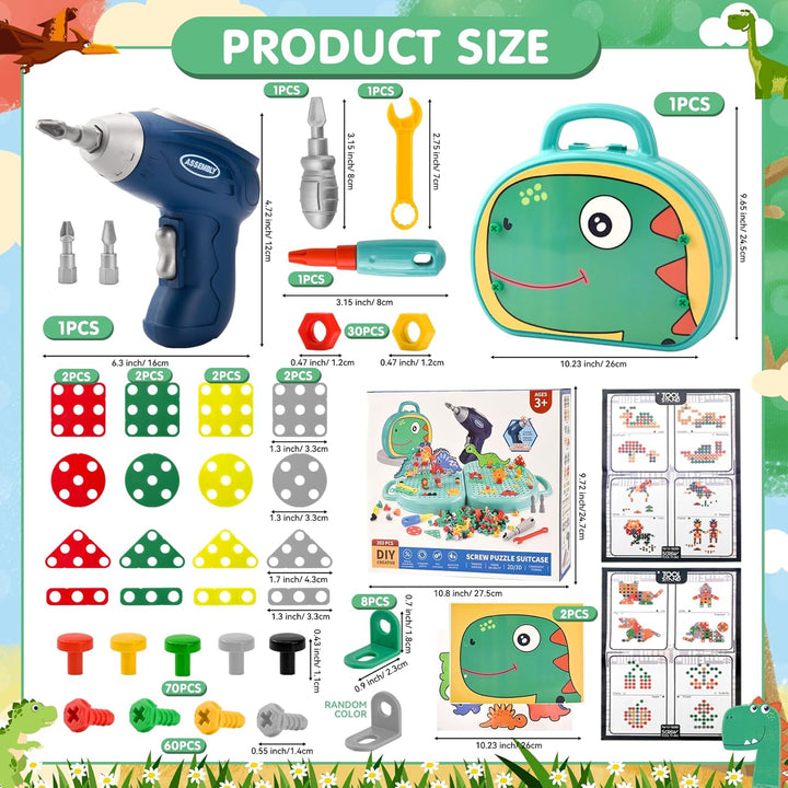 DAOUZL Montessori Spielzeugkiste mit Bohrmaschine, Magische Montessori-Spielzeugkiste, Mosaik Puzzle