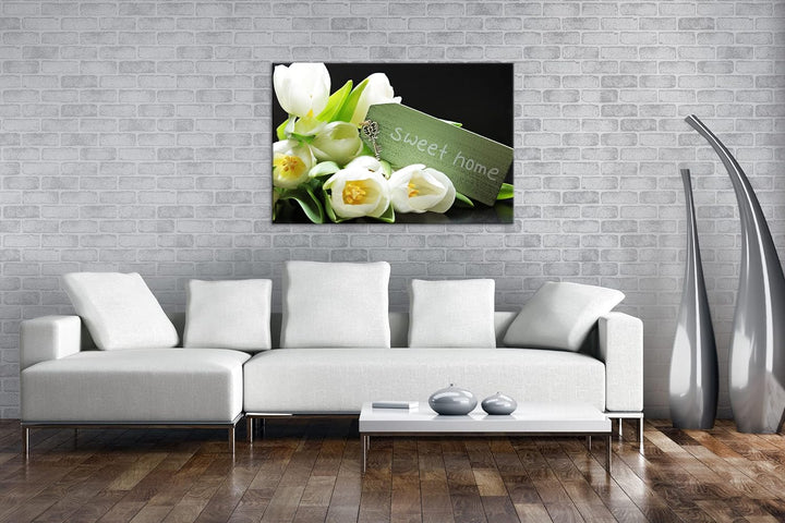 deyoli Tulpen Sweet Home Format: 100x70 als Leinwand, Motiv fertig gerahmt auf Echtholzrahmen, Hochw