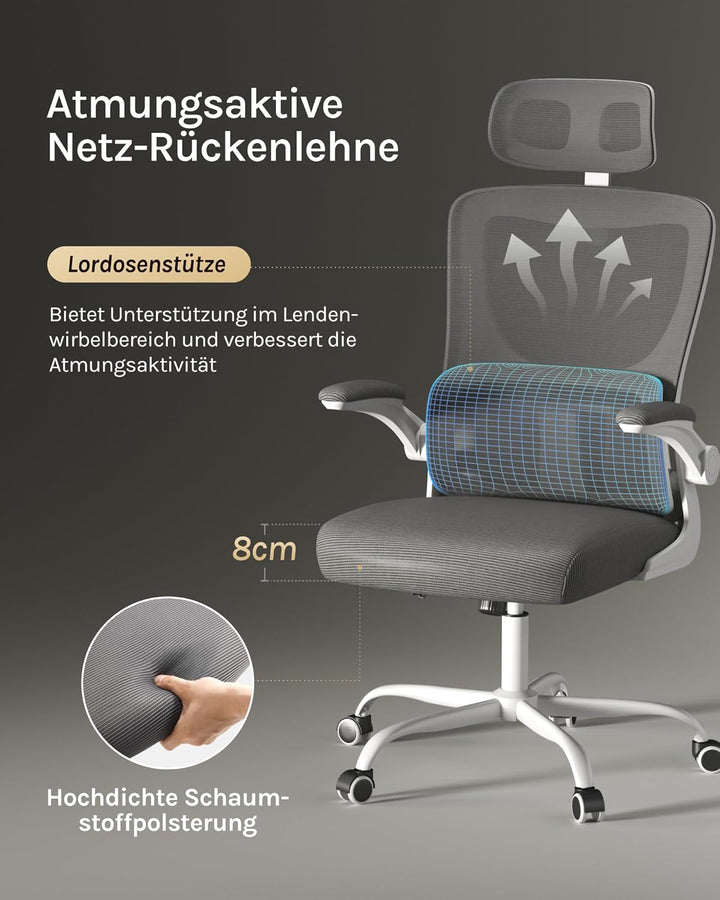 WOLTU Bürostuhl ergonomisch, Schreibtischstuhl Netzstoff, Drehstuhl höhenverstellbar, Schaukelfunkti