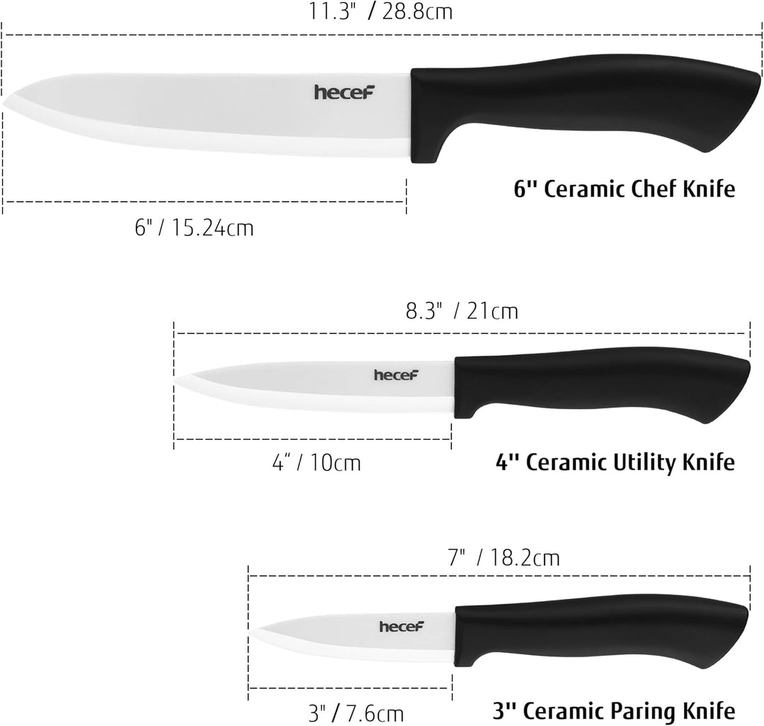 hecef Keramikmesser set 3-teilig mit Messer, Scharf Küchenmesser Set Nie Eingerostet, Keramik 6'' Ko
