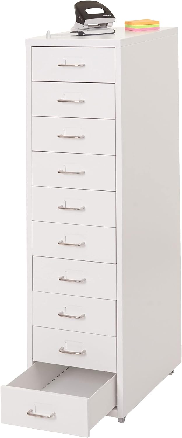 Mendler Rollcontainer Boston T851, Schubladenschrank Stahlschrank, 110x28x41cm 10 Schubladen - weiss