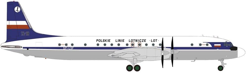 herpa 572446 Ilyushin Modellflugzeug Lot Polish Airlines IL-18, SP-LSF, Miniatur im Massstab 1:200,