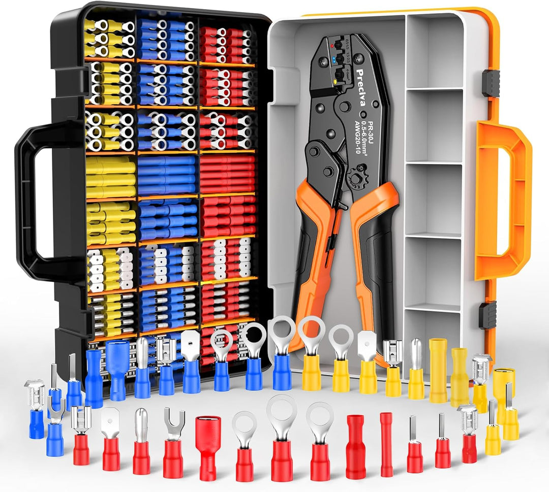 Crimpzange Set, Kabelschuhzange mit Ratschenmechanik + 425 farbcodierte Kabelverbinder (0,5-6mmยฒ) โ