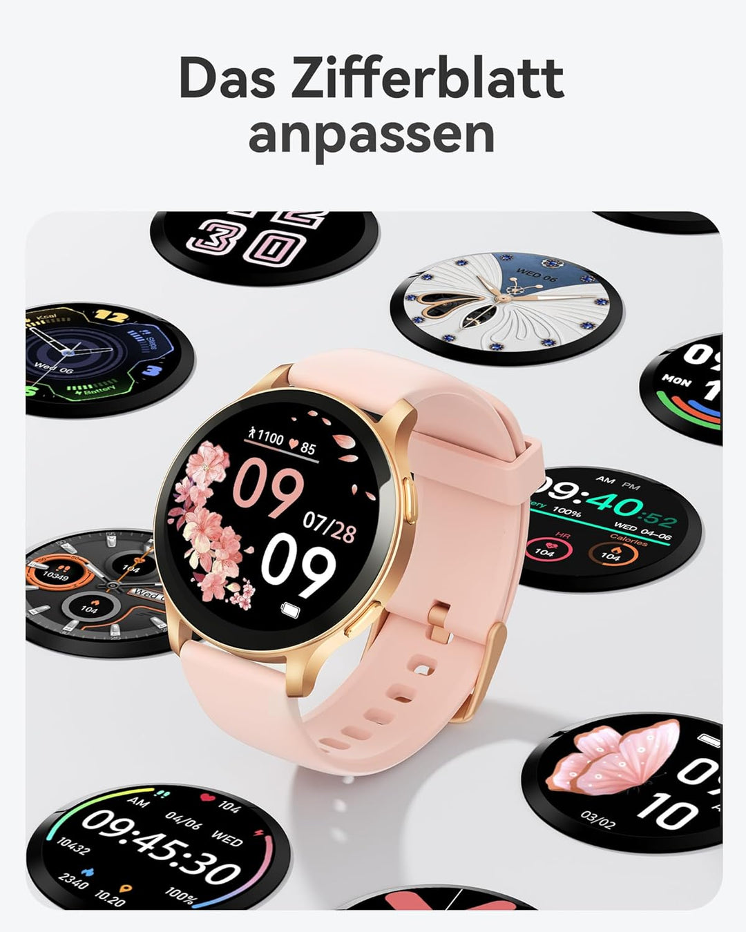 Parsonver Smartwatch Damen mit Telefonfunktion, Fitness-Tracker mit Herzfrequenz Schlafmonitor, 1.43