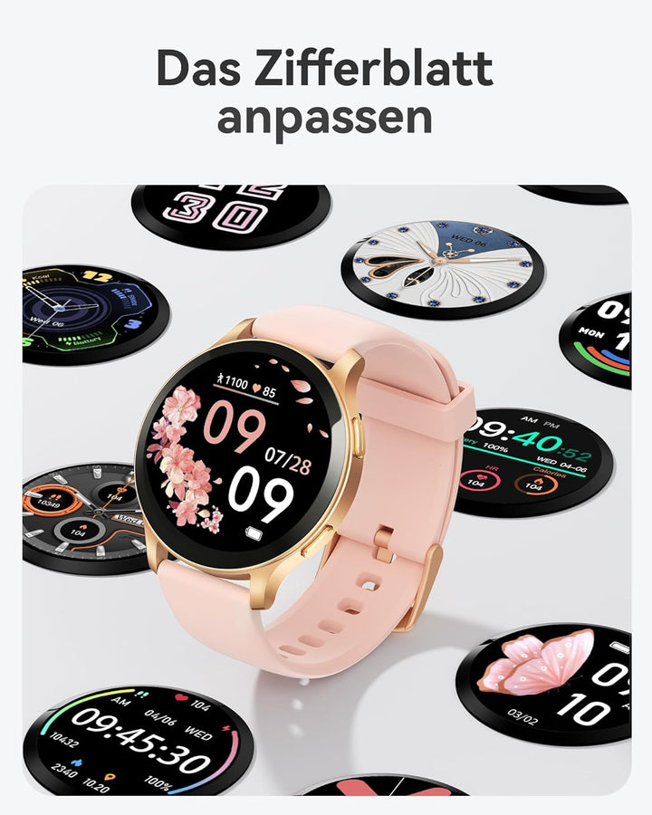 Parsonver Smartwatch Damen mit Telefonfunktion, Fitness-Tracker mit Herzfrequenz Schlafmonitor, 1.43