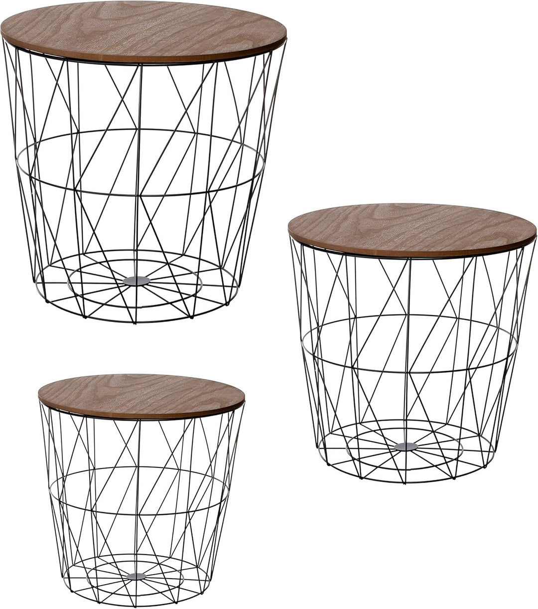 Brandsseller 3er Tischset Beistelltisch Couchtisch Ø 29 cm Ø 34 cm Ø 39,5 cm Gestell Schwarz - Holz