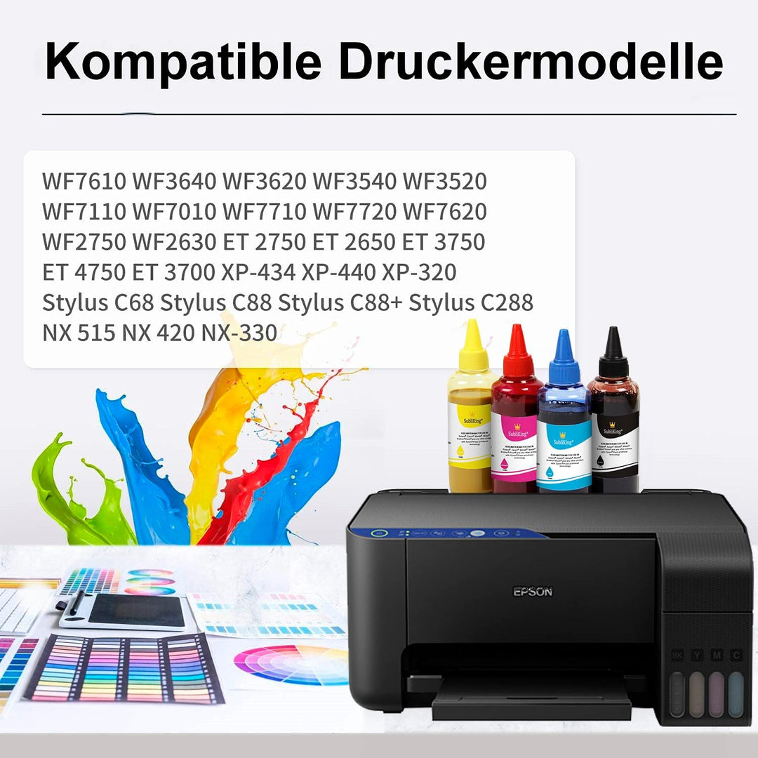 4X 100ml SubliKing® Sublimationstinte (CMYK-Set) für Epson, Ricoh &, 4x 100ml Sublimationstinte, cya