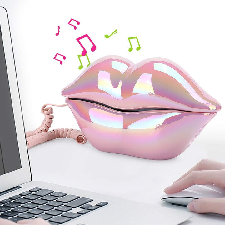 Lippen Festnetztelefon,Galvanisieren Pink Draht Festnetz Telefon,ome Desktop Kabelgebundenes Festnet