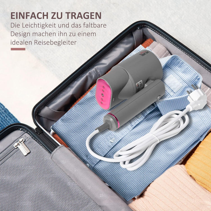 HOMCOM Dampfglätter Dampfbürste Steamer Reisebügeleisen faltbar Kleidung Hemden Dampfbügeleisen mit