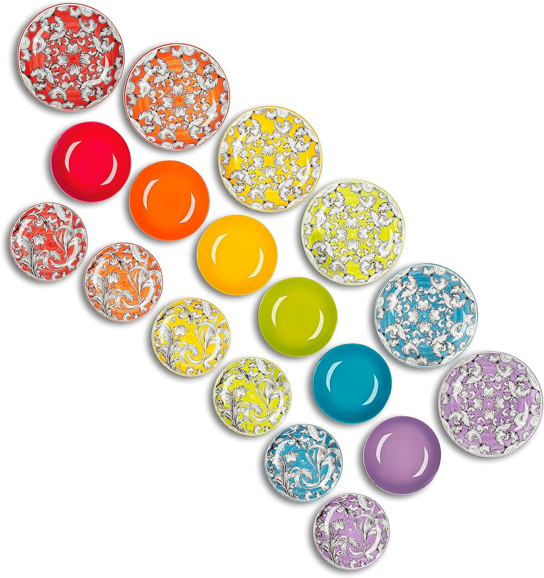 Excelsa Scirocco Tellerservice 18 Stück, Porzellan und Steineware, mehrfarbig, 6 Personen Set 18 Pez