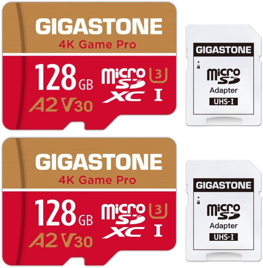 Gigastone 4K Game Pro 128GB MicroSDXC Speicherkarte 2er-Pack und SD-Adapter mit A2 App-Leistung bis