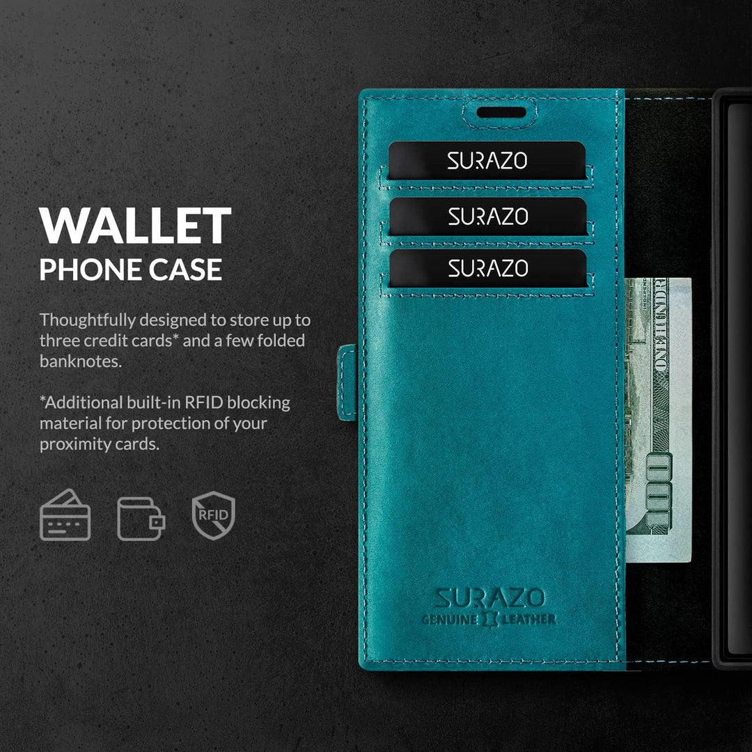 SURAZO Premium Slim Magnet Handyhülle für Samsung Galaxy S23 Ultra Hülle Leder – Echtleder Schutzhül