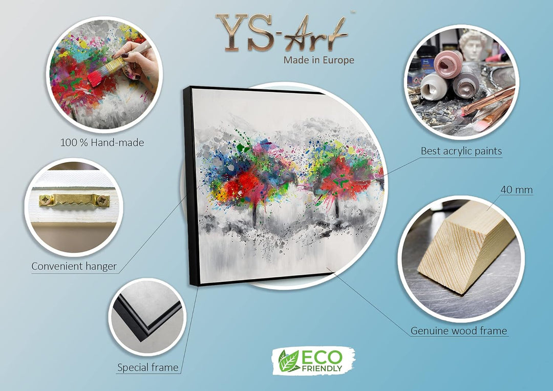YS-Art Abstrakt Design Acryl Gemälde auf Leinwand bunter Wald handgemalt Wandbilder Wohnzimmer moder