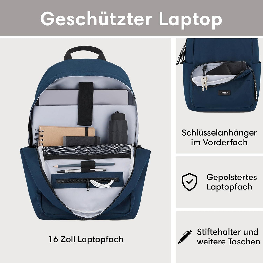 LARKSON Schulrucksack Mädchen & Jungen Teenager - No 3 - Rucksack Damen & Herren für Schule - 16" La