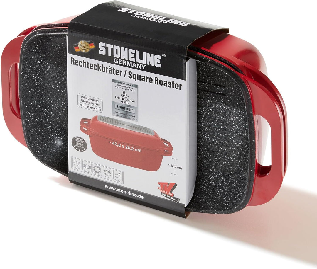 STONELINE Bräter Induktion 43 x 26 cm, 7,8 L, Bräter mit Deckel backofengeeignet, Deckel als Auflauf