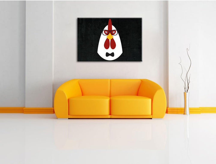 Hipster Huhn schwarz, Format: 100x70 auf Leinwand, XXL riesige Bilder fertig gerahmt mit Keilrahmen,