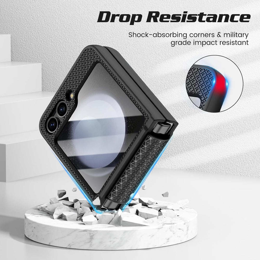 Doeshine for Samsung Galaxy Z Flip 5 Hülle mit Scharnierschutz & Displayschutzfolie, Rutschfester Te