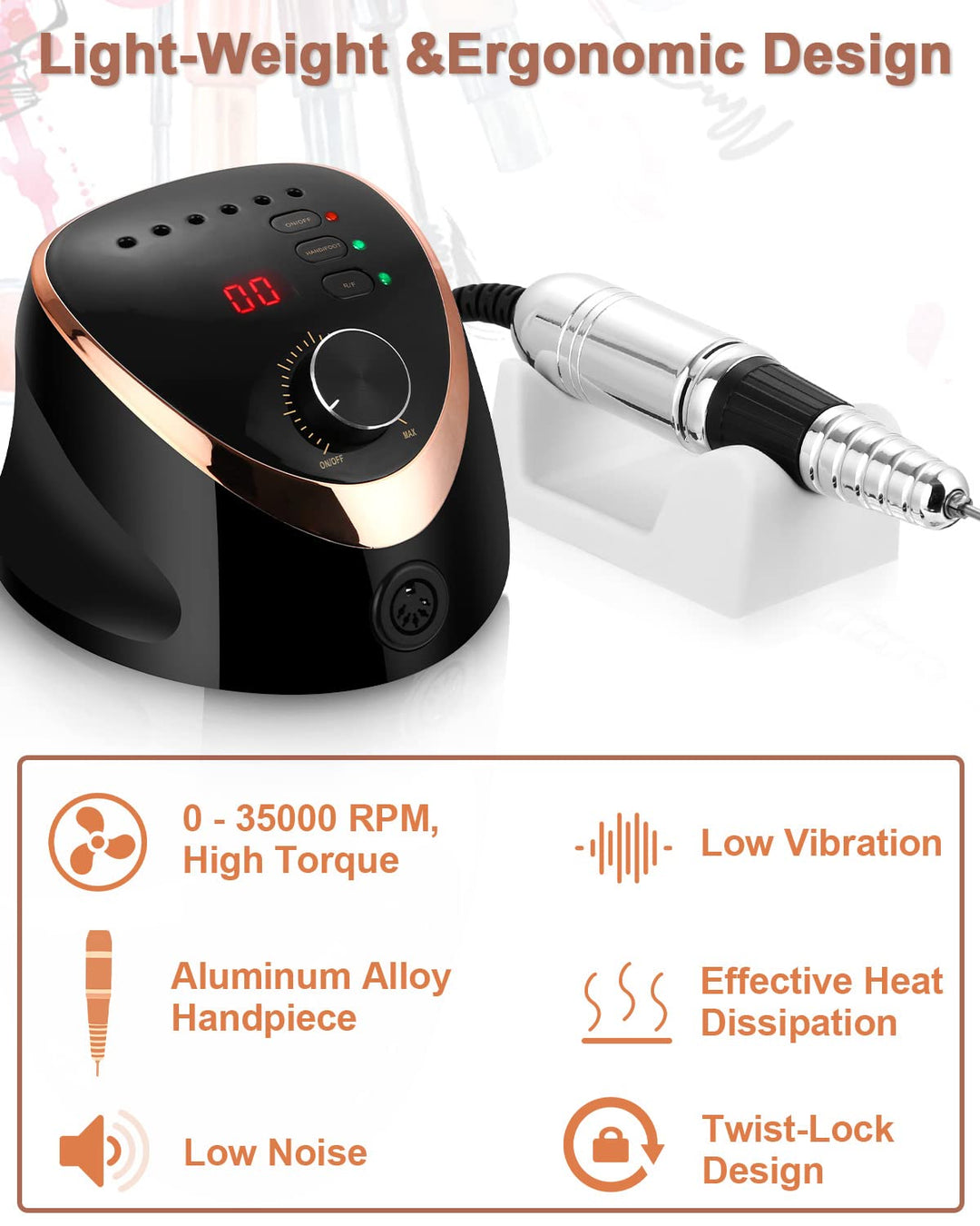 Nagelfräser Elektrisch für Gelnägel 35000 U/Min Maniküre Pediküre Set 6 in 1 Nagelfeile Nagel Fräsma