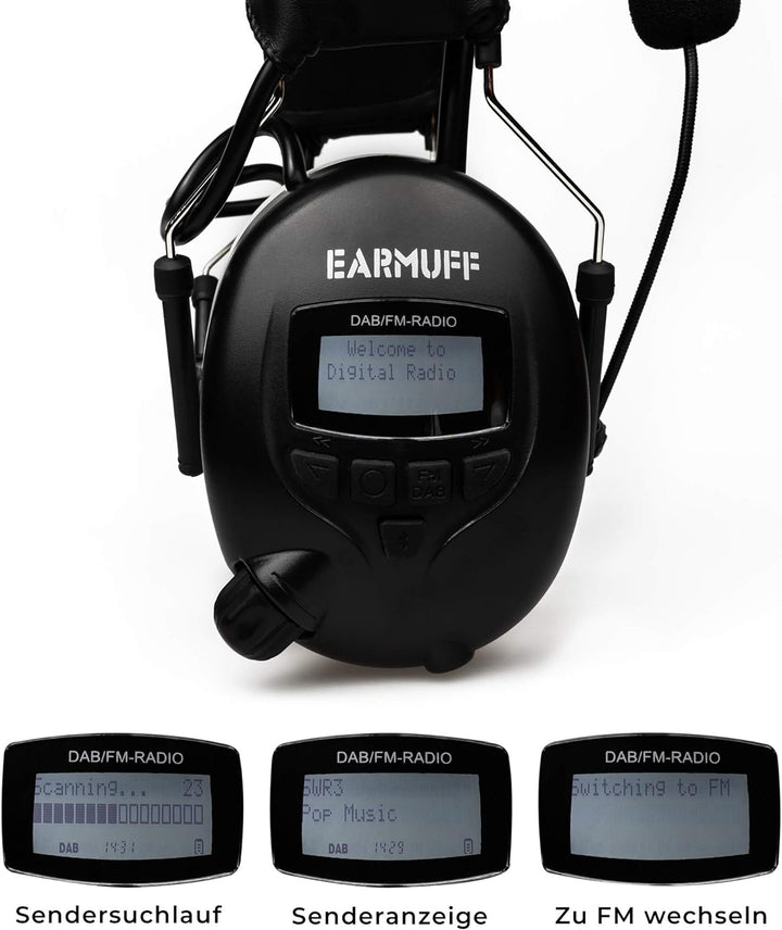 EARMUFF Gehörschutz mit DAB+ & FM 31dB Dämmung | Lieblingsradiosender & Musik über Digital Radio & F