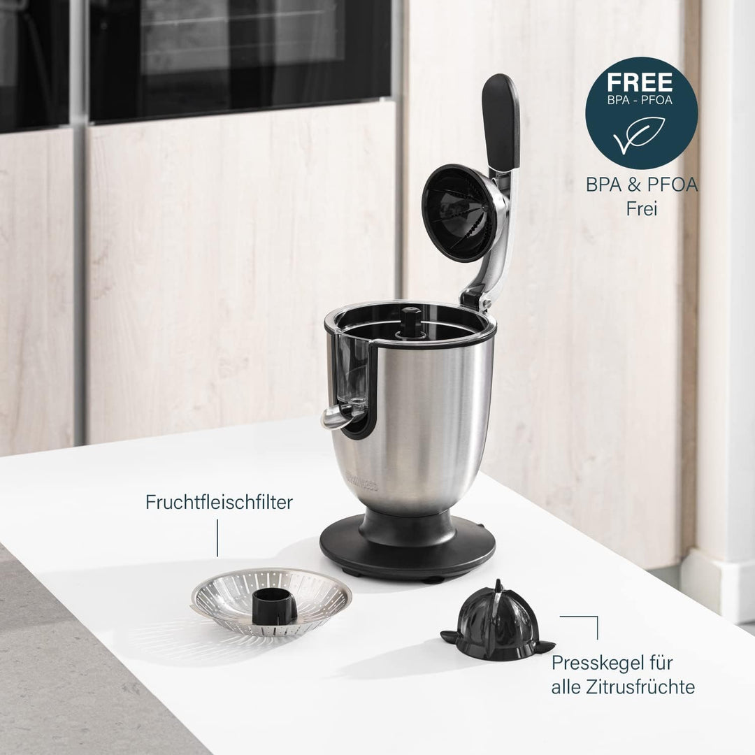 Princess Edelstahl Zitruspresse Champion Juicer - professioneller Hebelarm, 160 Watt Motor, Universa