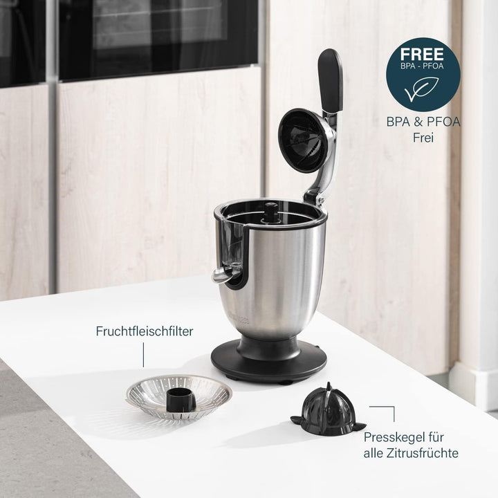 Princess Edelstahl Zitruspresse Champion Juicer - professioneller Hebelarm, 160 Watt Motor, Universa