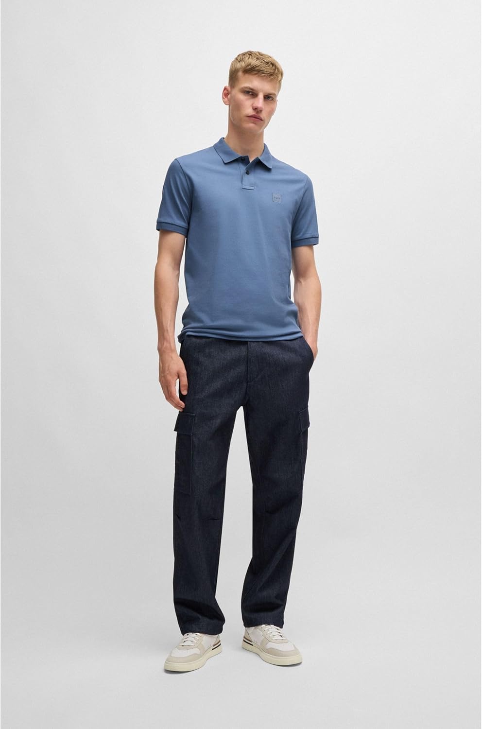BOSS Herren Passenger Slim-Fit Poloshirt aus Stretch-Baumwolle mit Logo-Aufnäher S Blau489, S Blau48