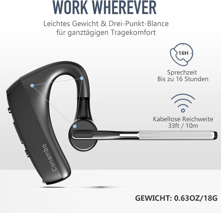 Conambo K18 Headset Bluetooth V5.1, CVC8.0 Geräuschunterdrückung mit Zwei , 16-Stunden Gesprächszeit