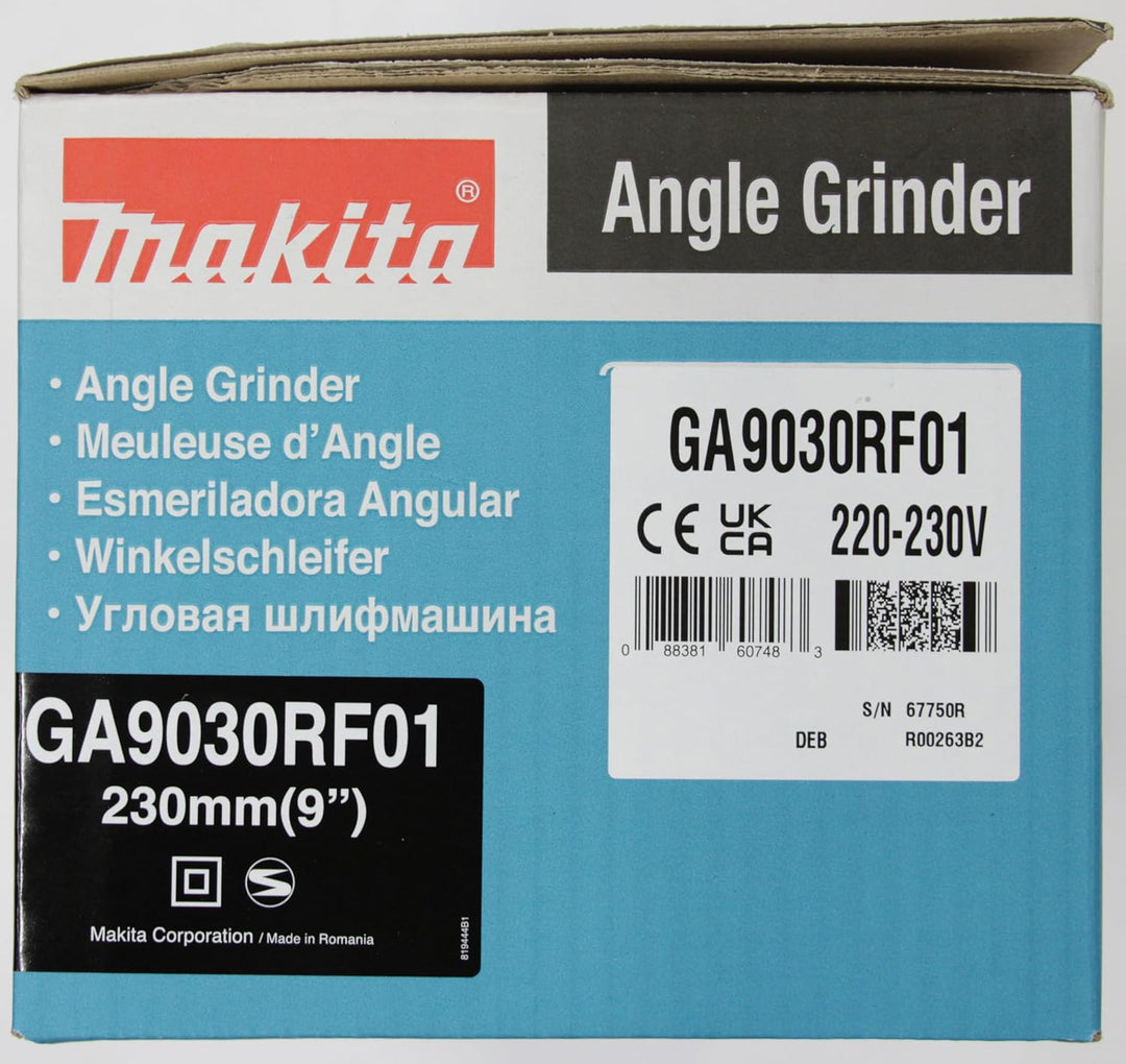 Makita GA9030RF01 Winkelschleifer 230 mm, 2.400 W, Blau im Karton, im Karton