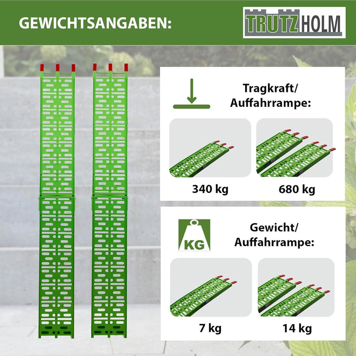 TRUTZHOLM® 2X Auffahrrampe 680 kg Faltbare ALU Rampen klappbar Alu Auffahrrampe Rampe Verladerampen