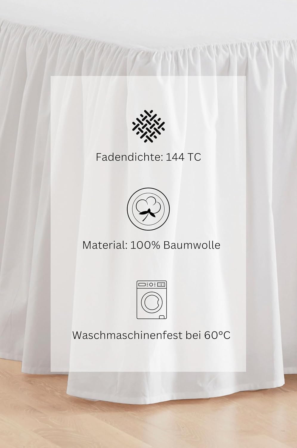 Jotex Zack Volant Betthusse - 100% hochwertige Bio-Baumwolle Bettrock, Höhe 60 cm - Weiss, 90 x 200