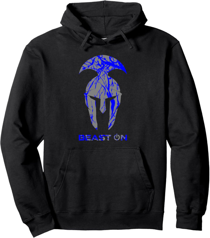 Spartaner Helm | Blauer Gladiator Helm Beast ON Gym Fitness Pullover Hoodie
