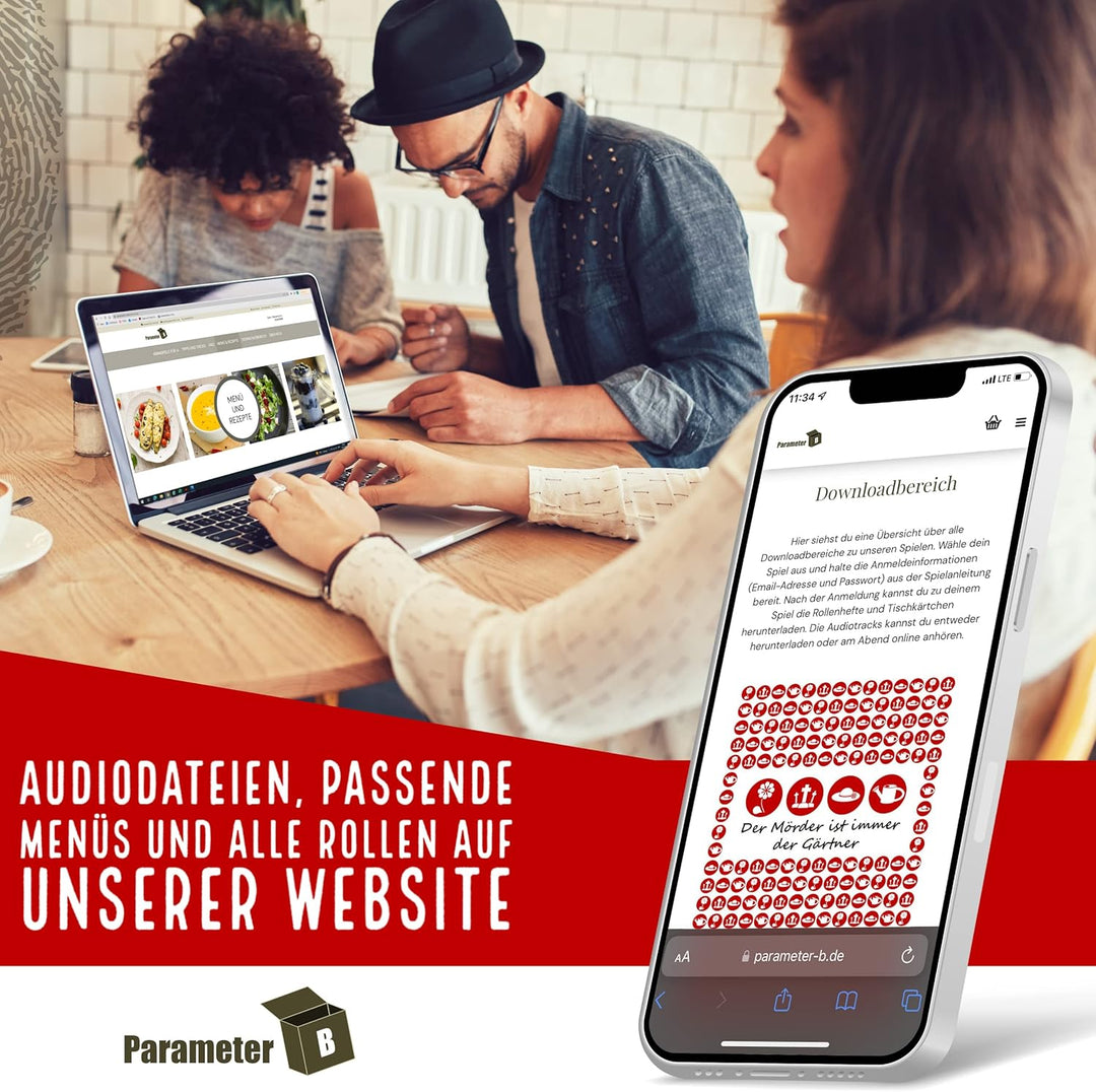 Parameter B - Der Mörder ist Immer der Gärtner - Krimidinner für 4 Personen – spannendes Krimidinner