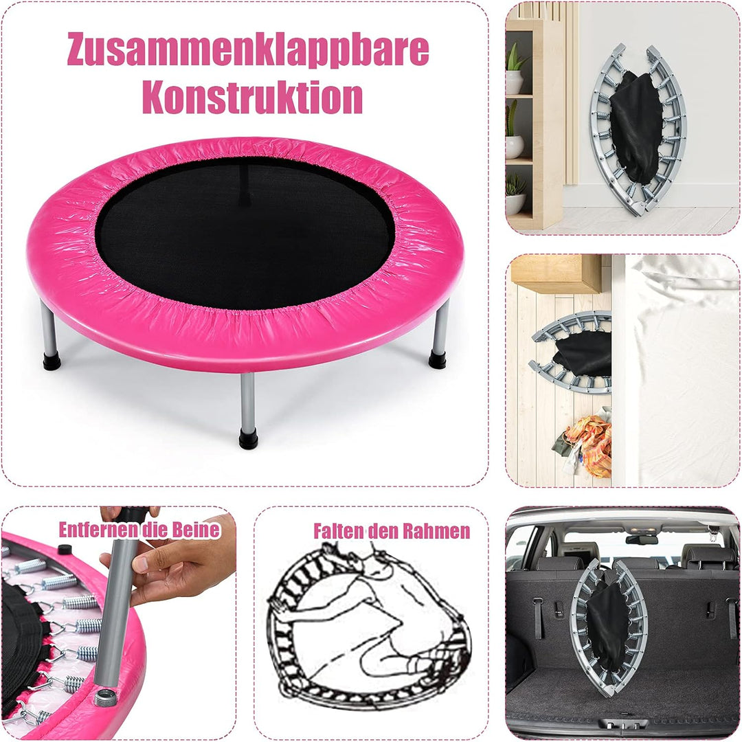COSTWAY φ97cm Mini Trampolin, Fitness Trampolin faltbar, Kindertrampolin bis 150kg belastbar, Trampo