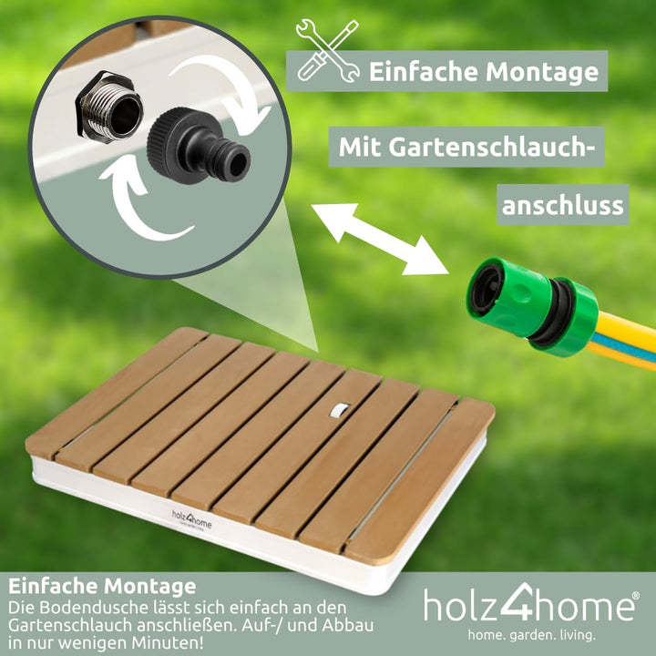 holz4home® Bodendusche als Gartendusche oder Pooldusche I Eckig aus WPC und Aluminium I Höhenverstel