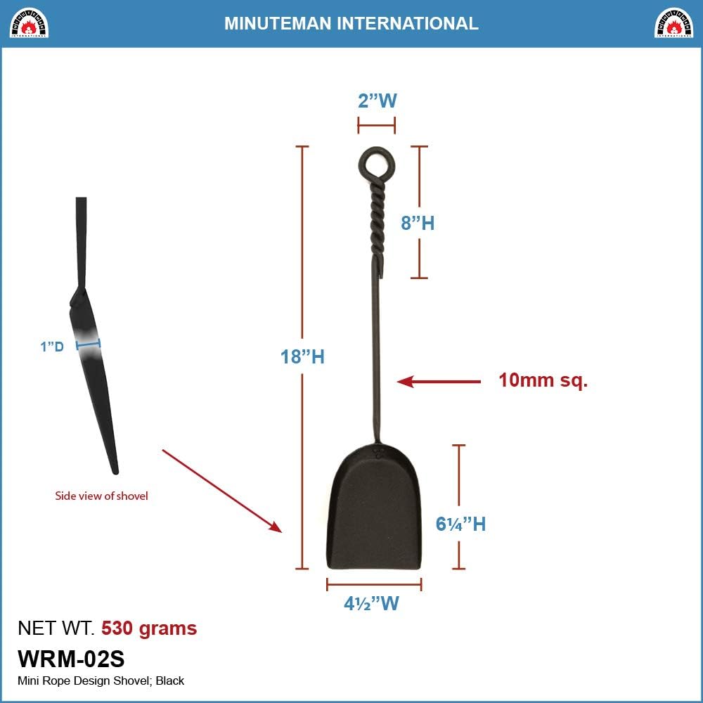 Minuteman International Seilgriff Einzelkamin Werkzeug Mini Schaufel Kaminwerkzeug, Eisen, Schwarz,
