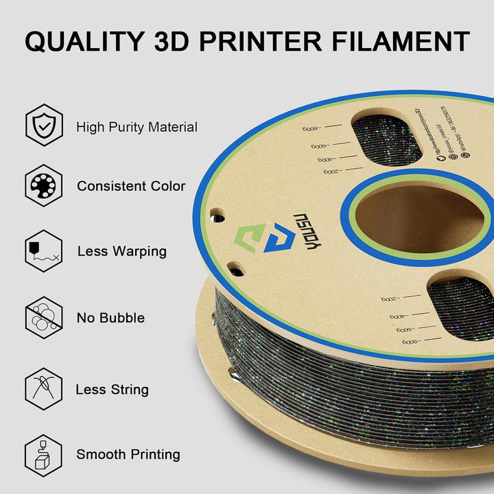 YOUSU 3D-Drucker-Filament, PLA-Filament, 1,75 mm, Laser-Paillette-Serie, Galaxy-Schwarz-Filament, 1
