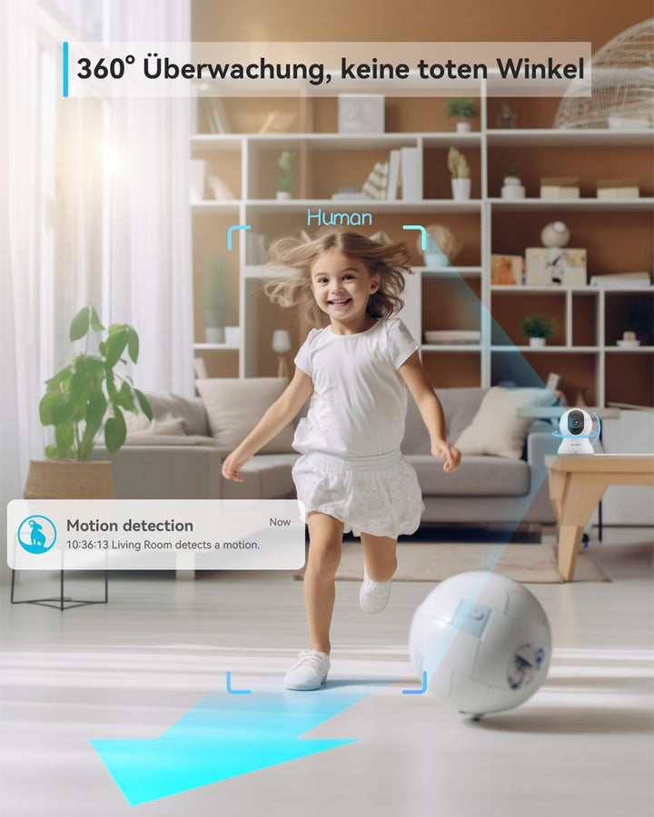 blurams Überwachungskamera Innen 2K,WLAN IP Kamera,360 Grad Kamera Schwenkbar Hundekamera mit Zwei-W