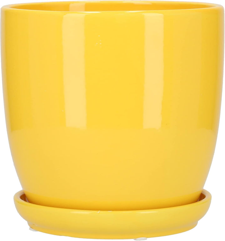 KOTARBAU® 2er Set Keramik Blumentopf Übertopf für Blumen Pflanzen ⌀ 13 cm mit Tropfschale Gelb