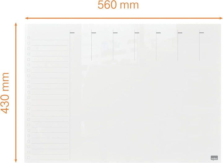 Nobo Glas-Whiteboard Magnetischer Wochenplaner, Trocken Abwischbare Glas-Oberfläche, Rahmenlos, Zuha
