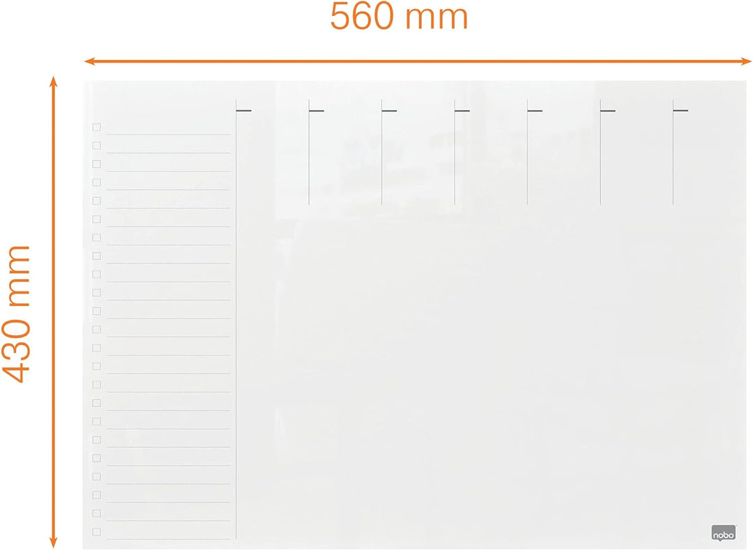 Nobo Glas-Whiteboard Magnetischer Wochenplaner, Trocken Abwischbare Glas-Oberfläche, Rahmenlos, Zuha